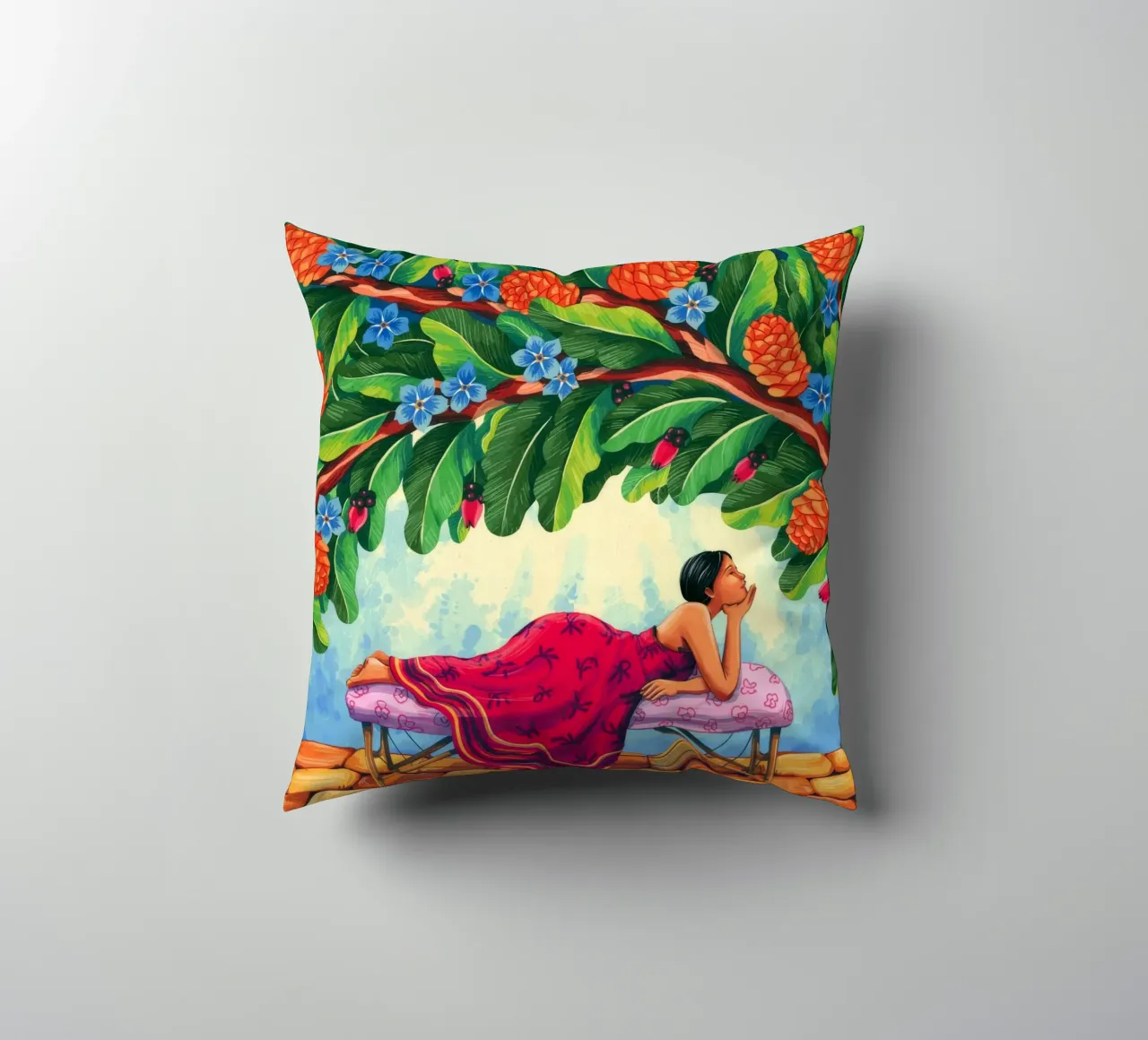 Serene Rooftop Escape decorative cushion by Murni Strokes