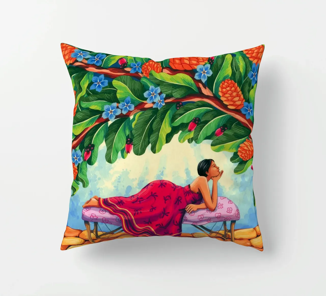 Serene Rooftop Escape decorative cushion by Murni Strokes