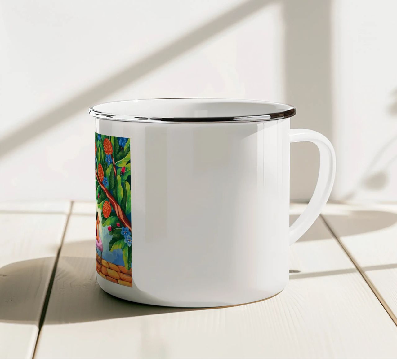 Una serena fuga sul tetto tazza in smalto da Murni Strokes