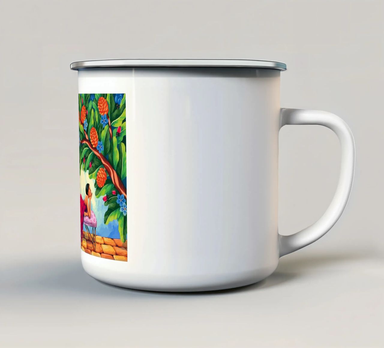 Una serena fuga sul tetto tazza in smalto da Murni Strokes