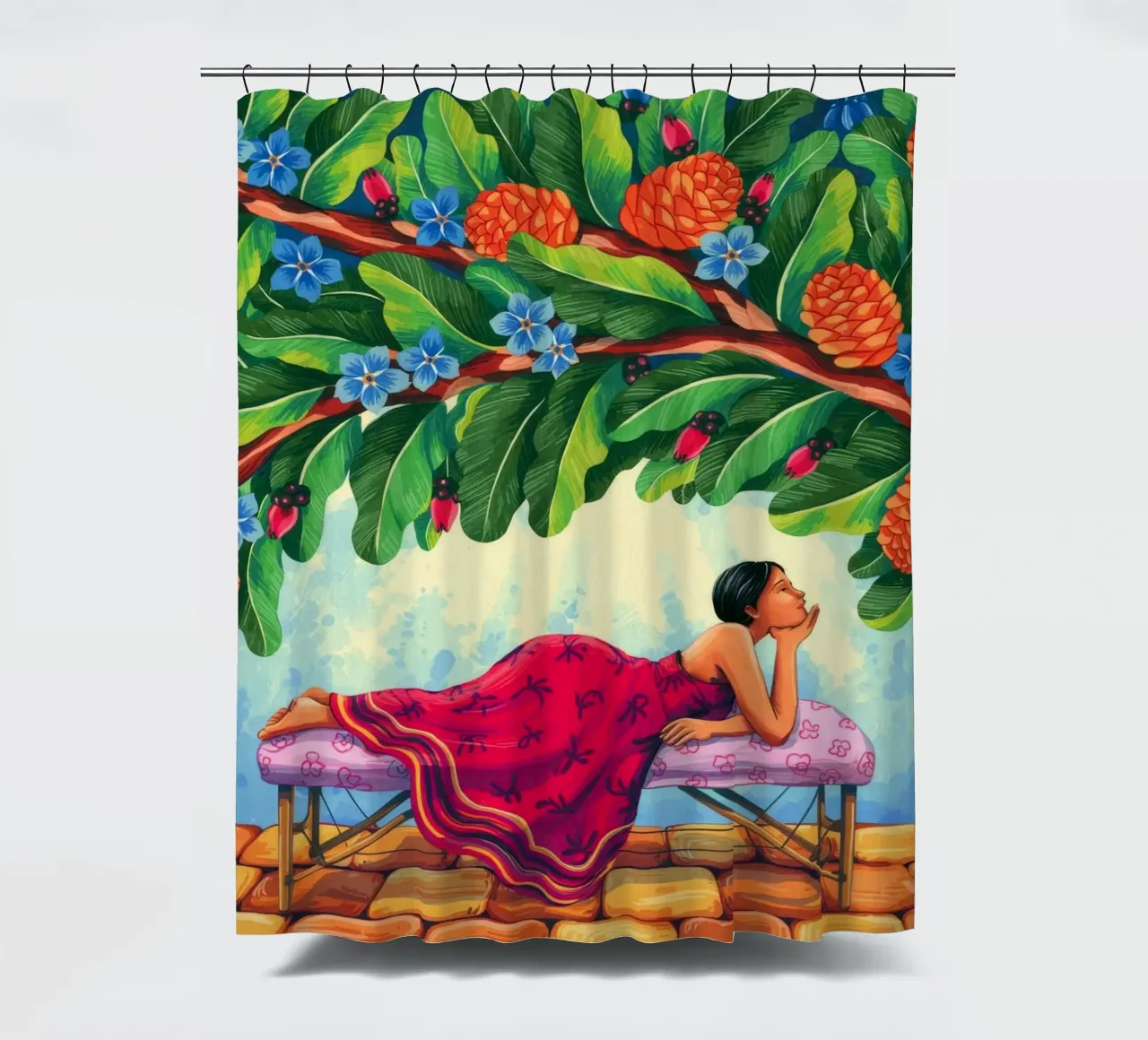 Serene Rooftop Escape shower curtain by Murni Strokes