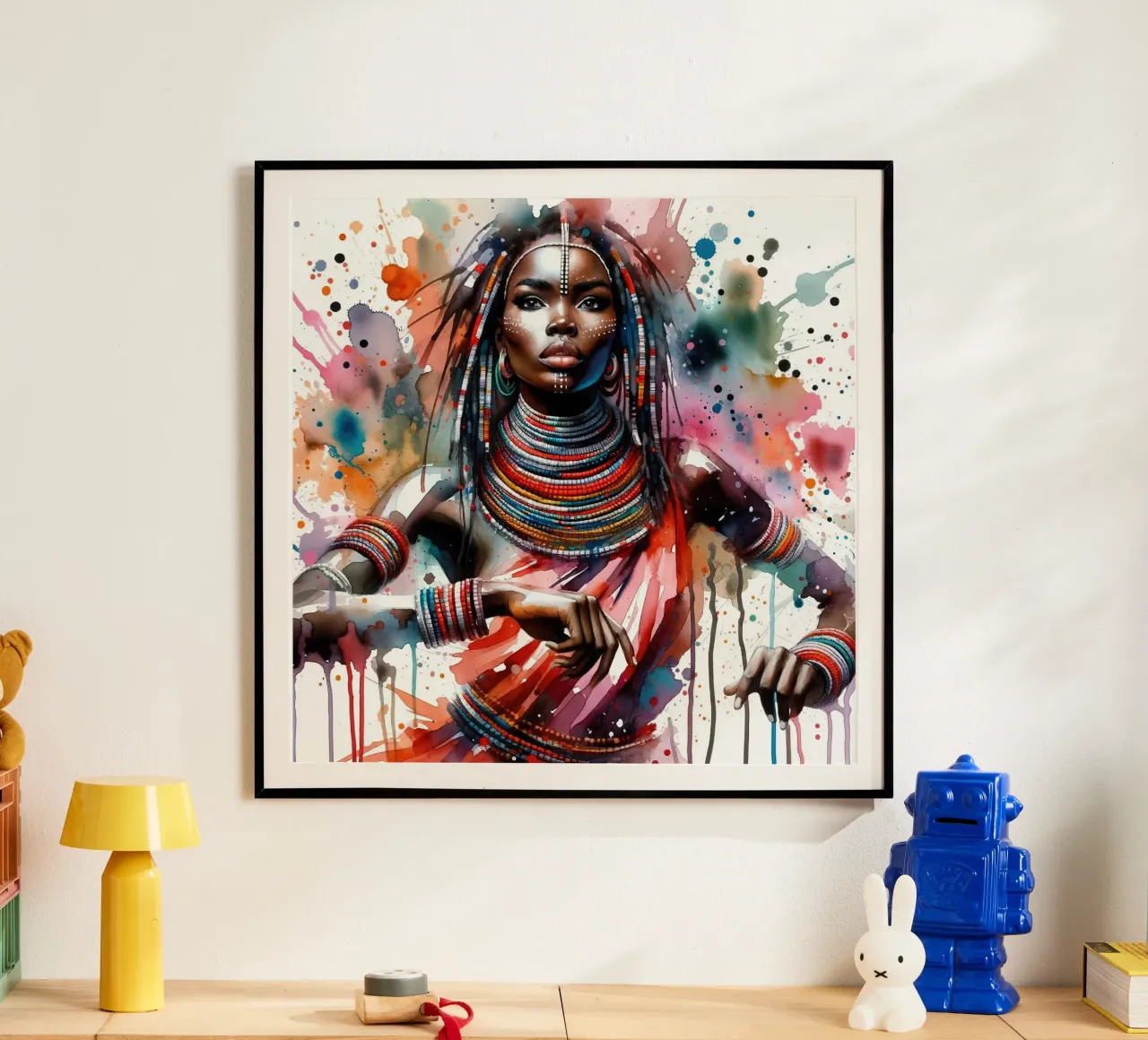 Danzatrice africana ad acquerello poster con telaio in plastica da Chromatic Fusion Studio
