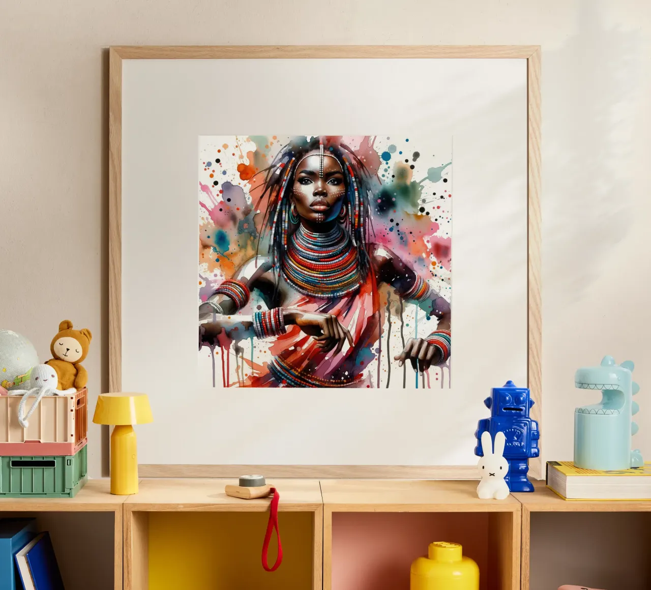 Danzatrice africana ad acquerello poster con telaio in plastica da Chromatic Fusion Studio