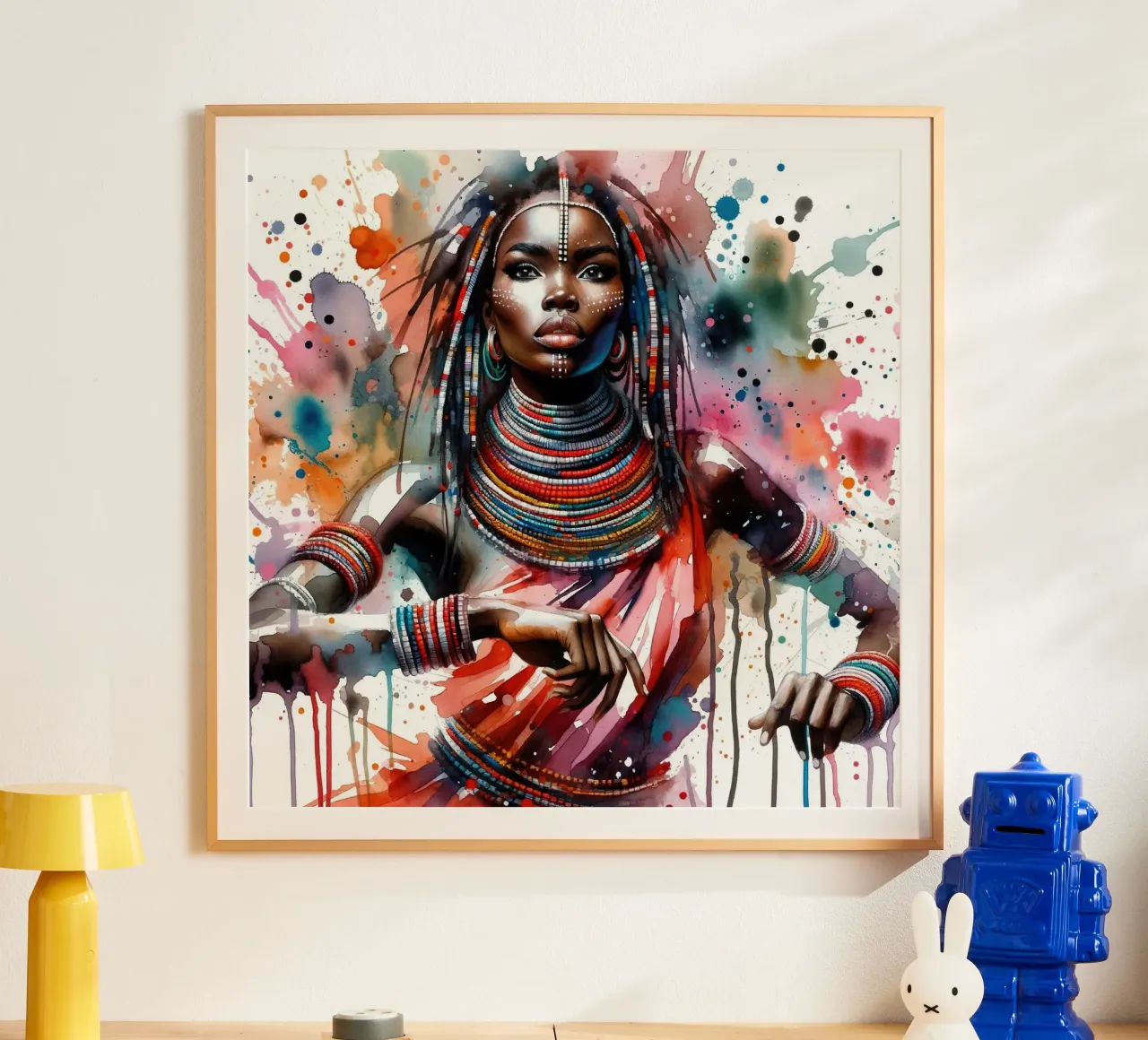 Danzatrice africana ad acquerello poster con telaio in plastica da Chromatic Fusion Studio