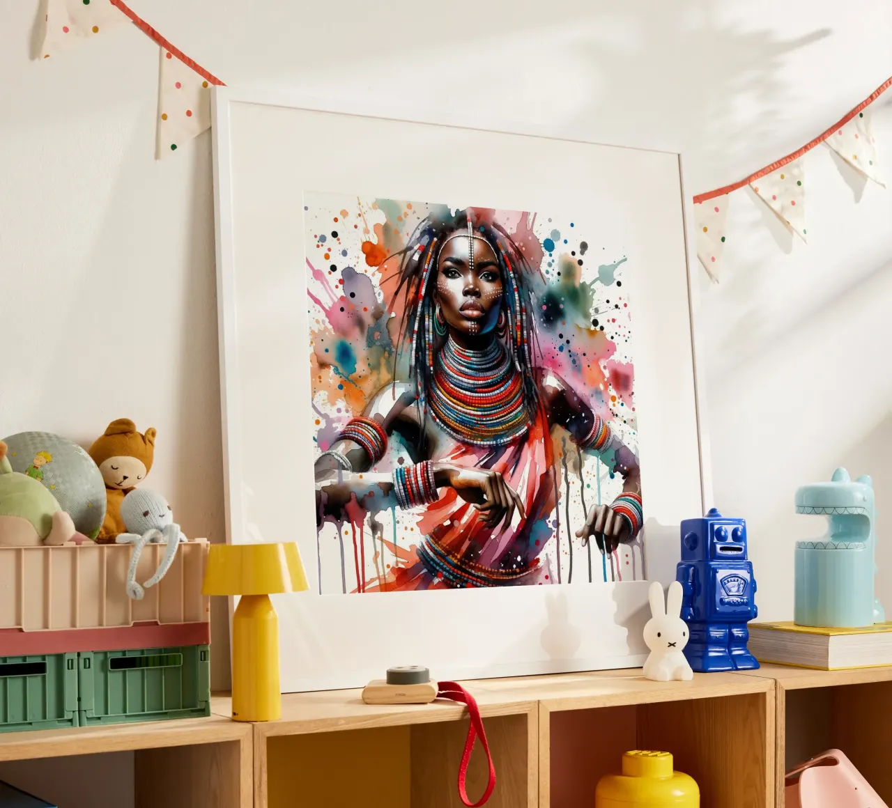 Danzatrice africana ad acquerello poster con telaio in plastica da Chromatic Fusion Studio