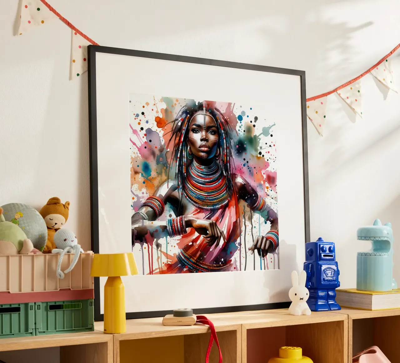 Danzatrice africana ad acquerello poster con telaio in plastica da Chromatic Fusion Studio