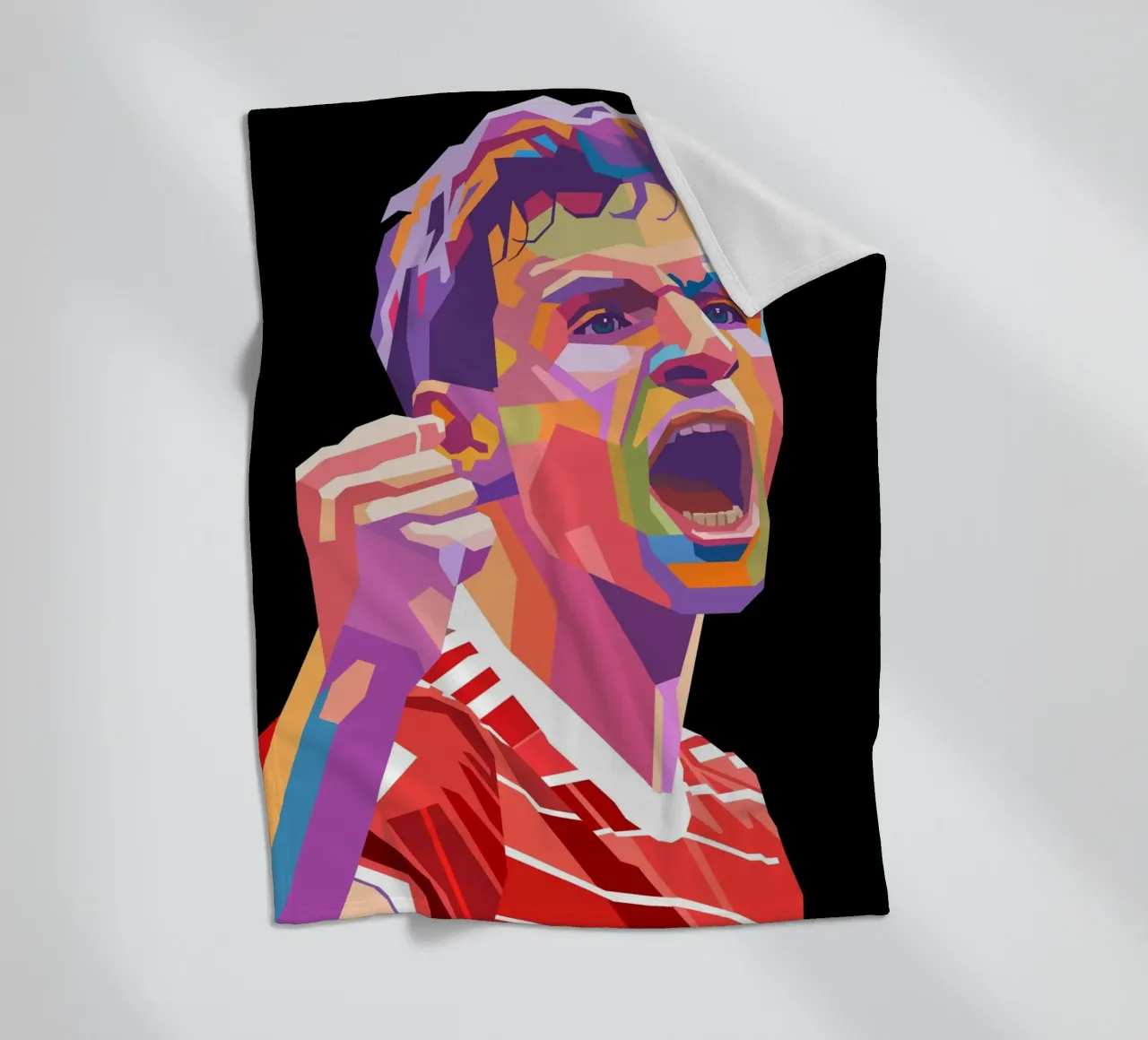 Ritratto pop art di Thomas Muller coperta in pile da Hantamrata
