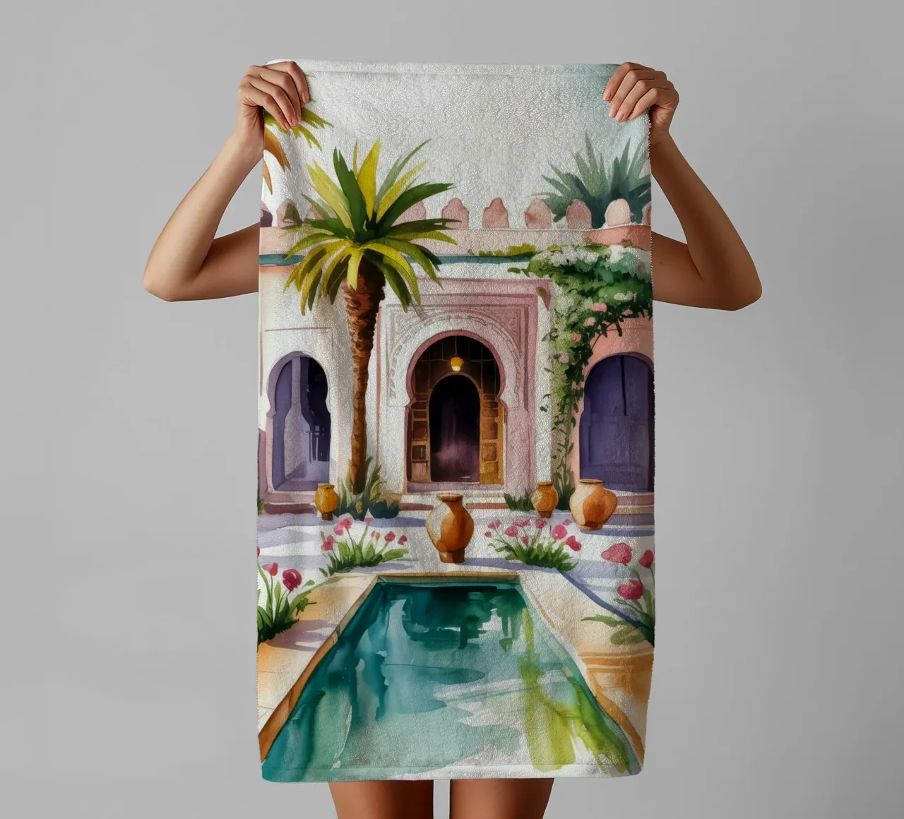 Palatial Courtyard Splendor towel by Murni Strokes