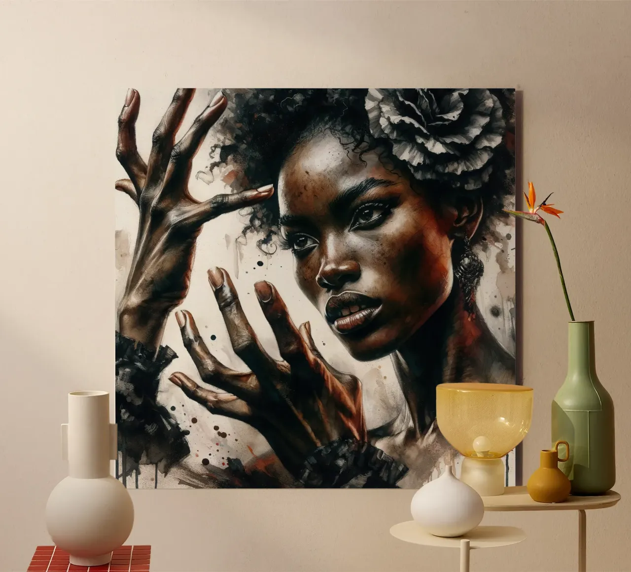 Acquerello Ballerina di flamenco afroamericana alluminio dibond da Chromatic Fusion Studio