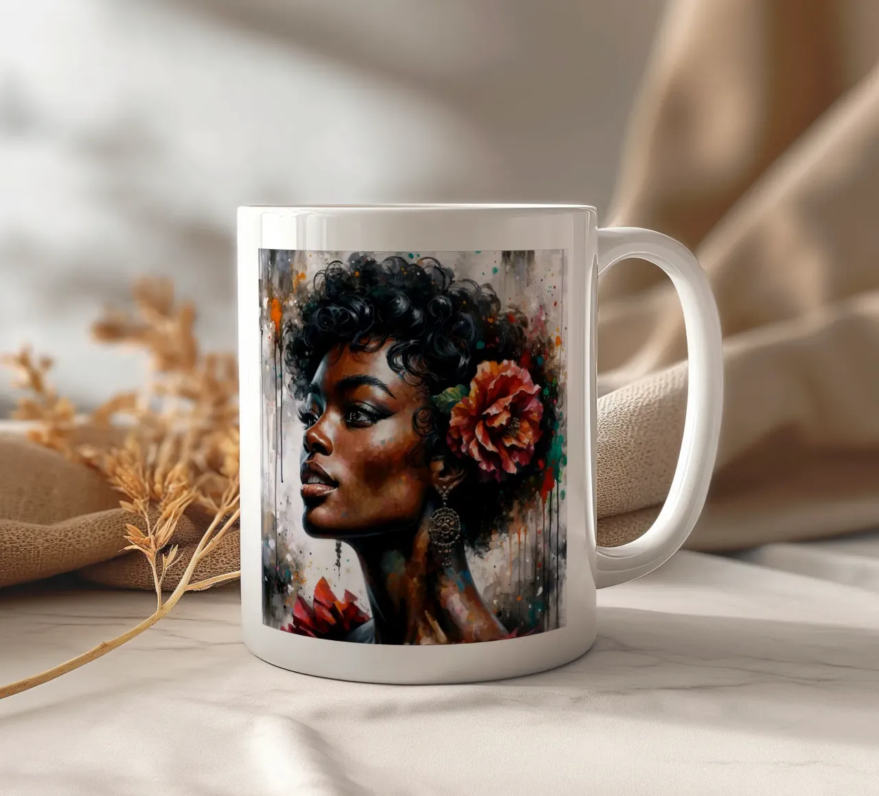 Watercolor Afro American Flamenco Dancer ceramic mug by Chromatic Fusion Studio