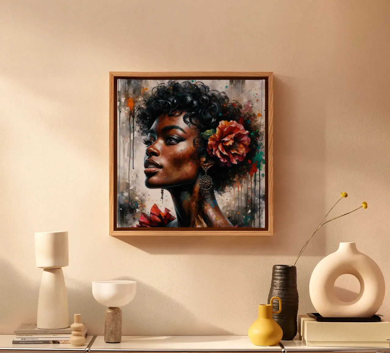 Aquarel Afro-Amerikaanse Flamencodanseres canvas met Baklijst van Chromatic Fusion Studio
