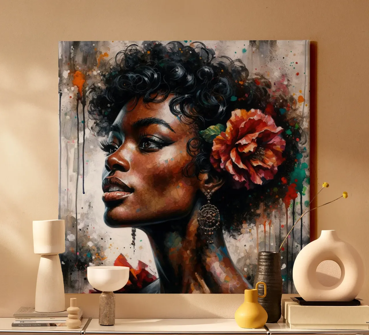 Aquarel Afro-Amerikaanse Flamencodanseres canvas met Baklijst van Chromatic Fusion Studio