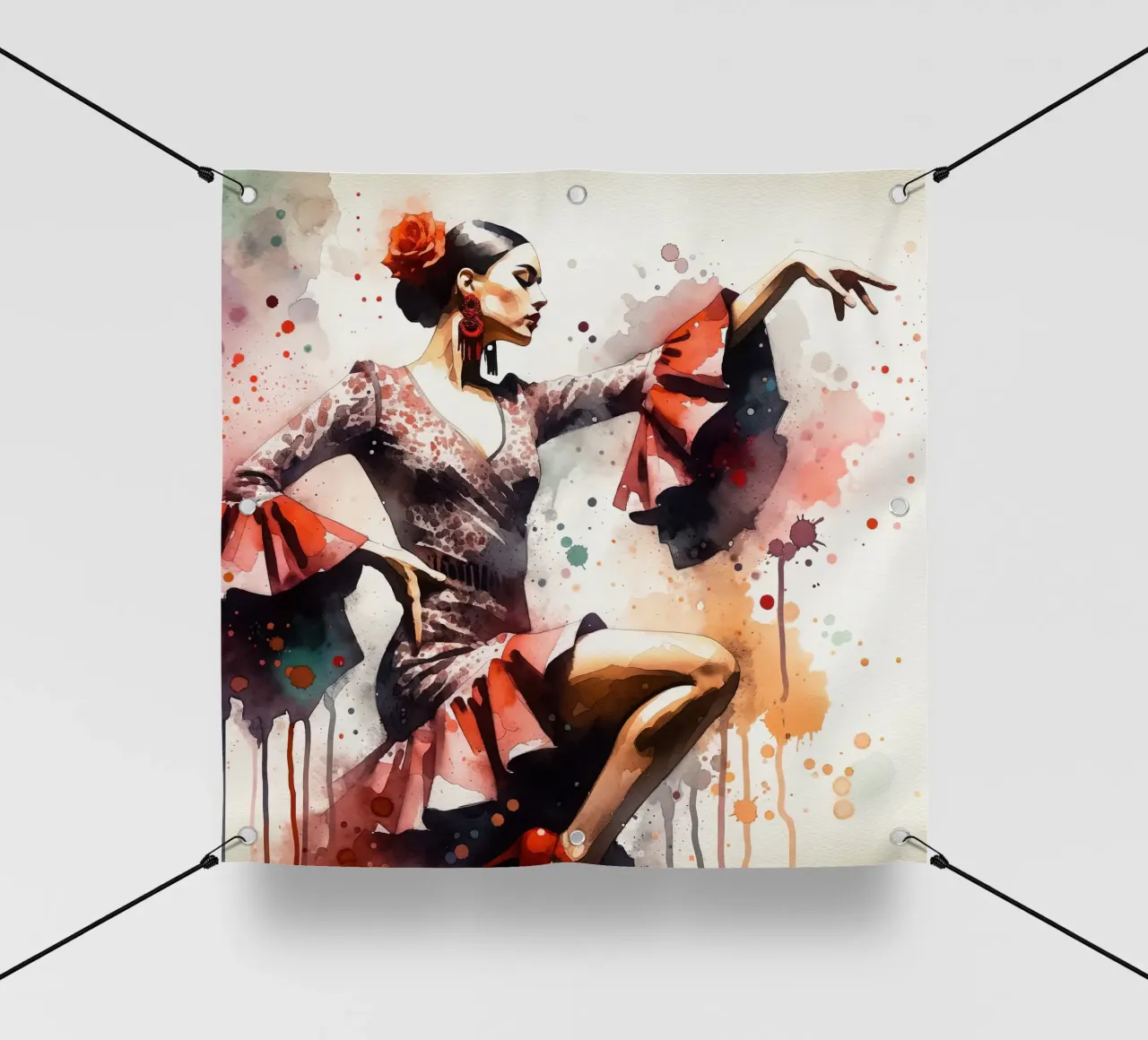 Watercolor Flamenco Dancer telo in pvc da Chromatic Fusion Studio