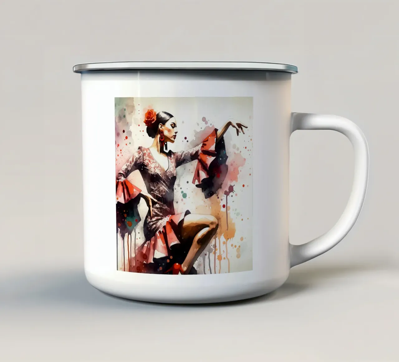 Watercolor Flamenco Dancer tazza in smalto da Chromatic Fusion Studio