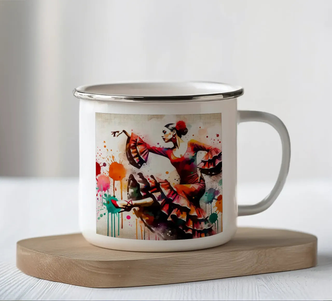 Watercolor Flamenco Dancer tazza in smalto da Chromatic Fusion Studio