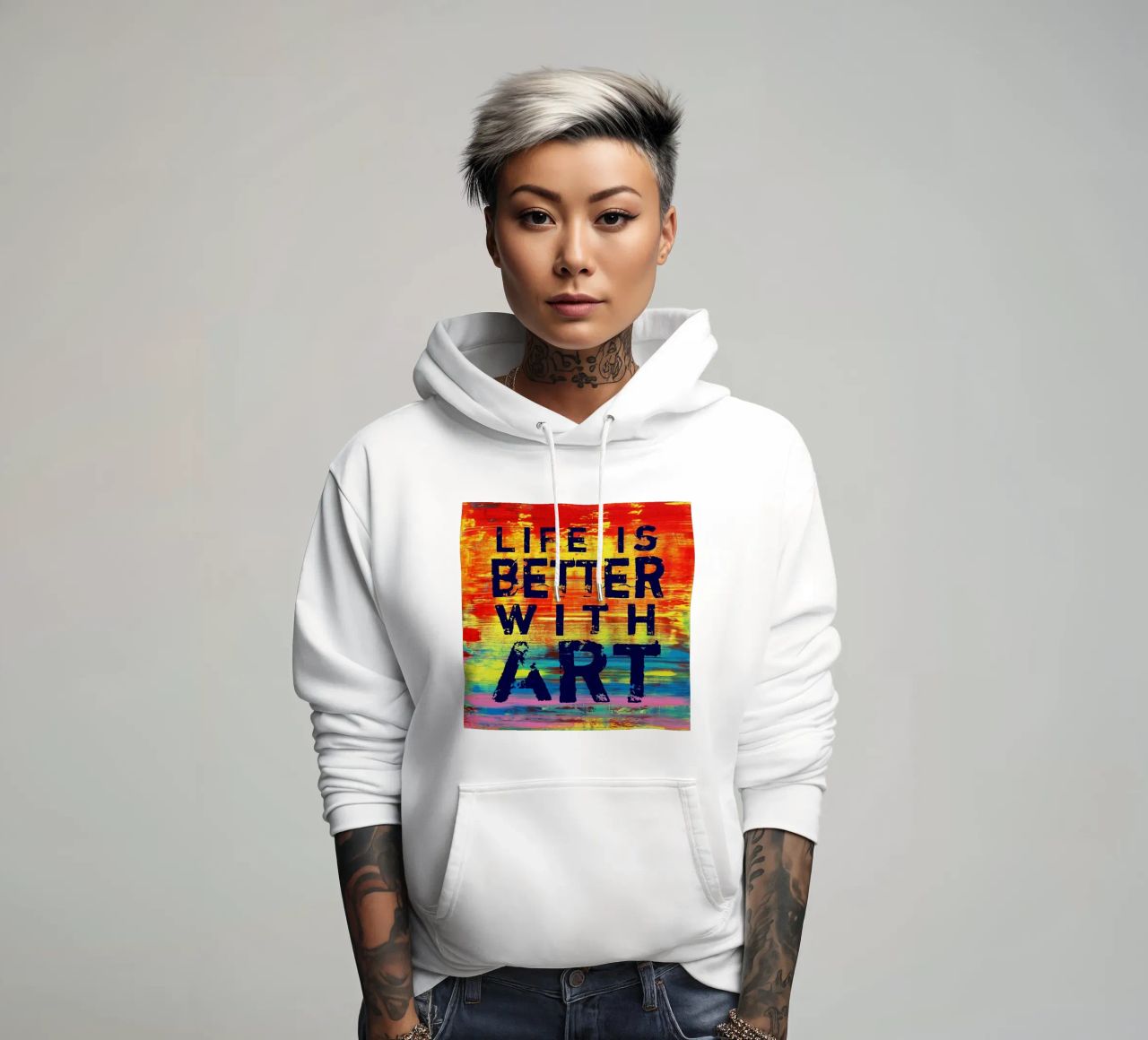 'Life is Better with Art' Farbenfrohe abstrakte Kunst felpa con cappuccio da Petra Lang