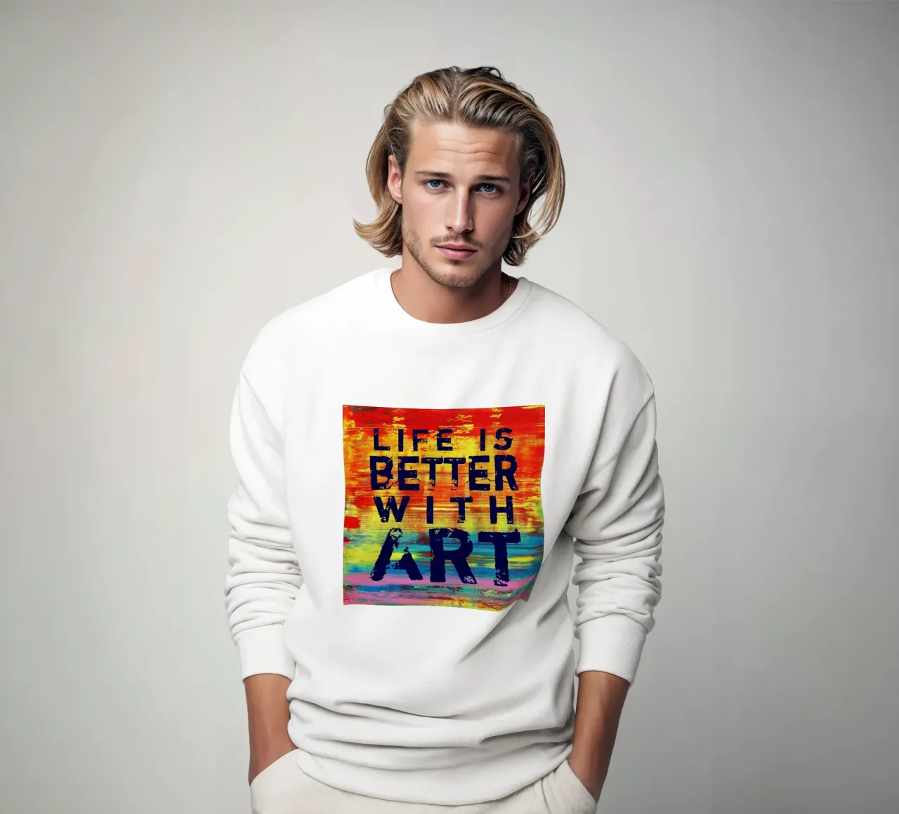 'Life is Better with Art' Farbenfrohe abstrakte Kunst Sweatshirt von Petra Lang
