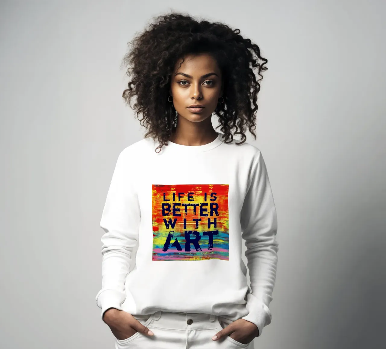 'Life is Better with Art' Farbenfrohe abstrakte Kunst Sweatshirt von Petra Lang
