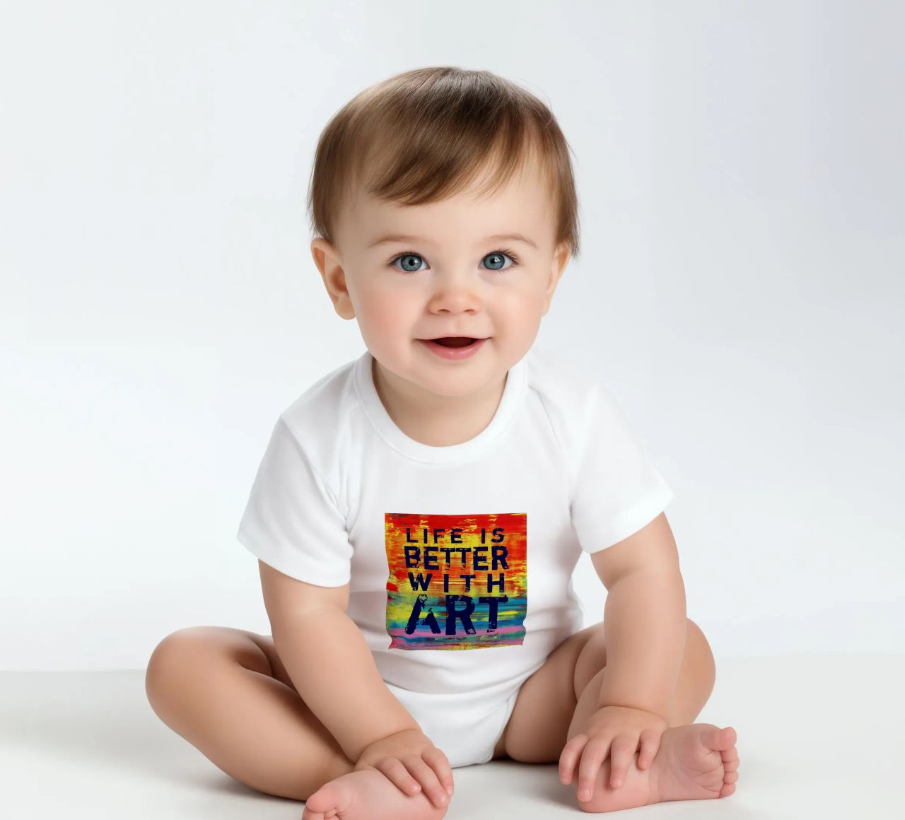'Life is Better with Art' Farbenfrohe abstrakte Kunst body neonato maniche corte da Petra Lang