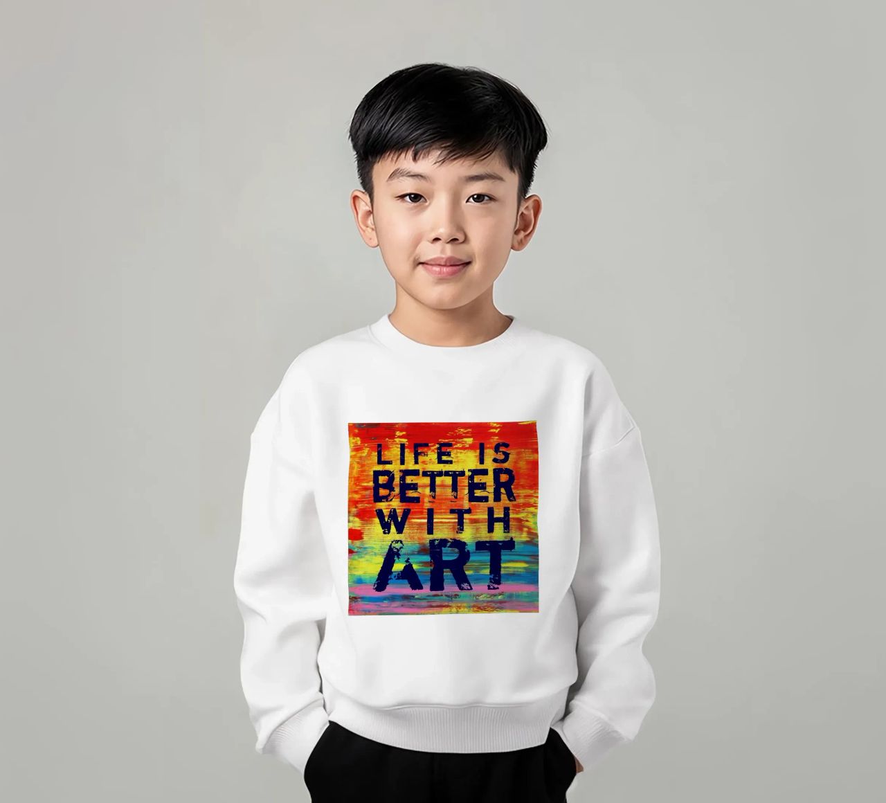 'Life is Better with Art' Farbenfrohe abstrakte Kunst felpa bambino da Petra Lang