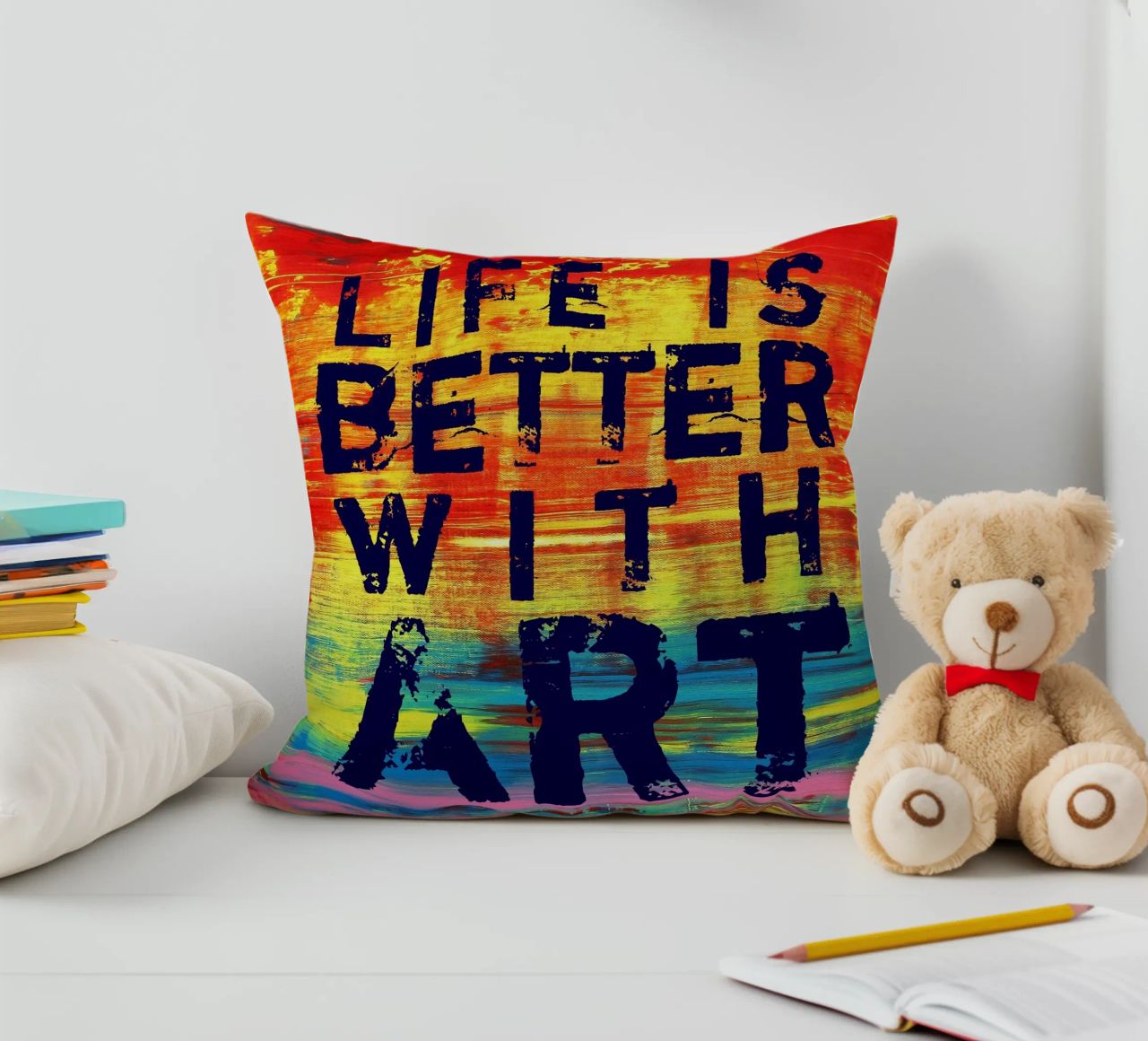 'Life is Better with Art' Farbenfrohe abstrakte Kunst cuscino da Petra Lang