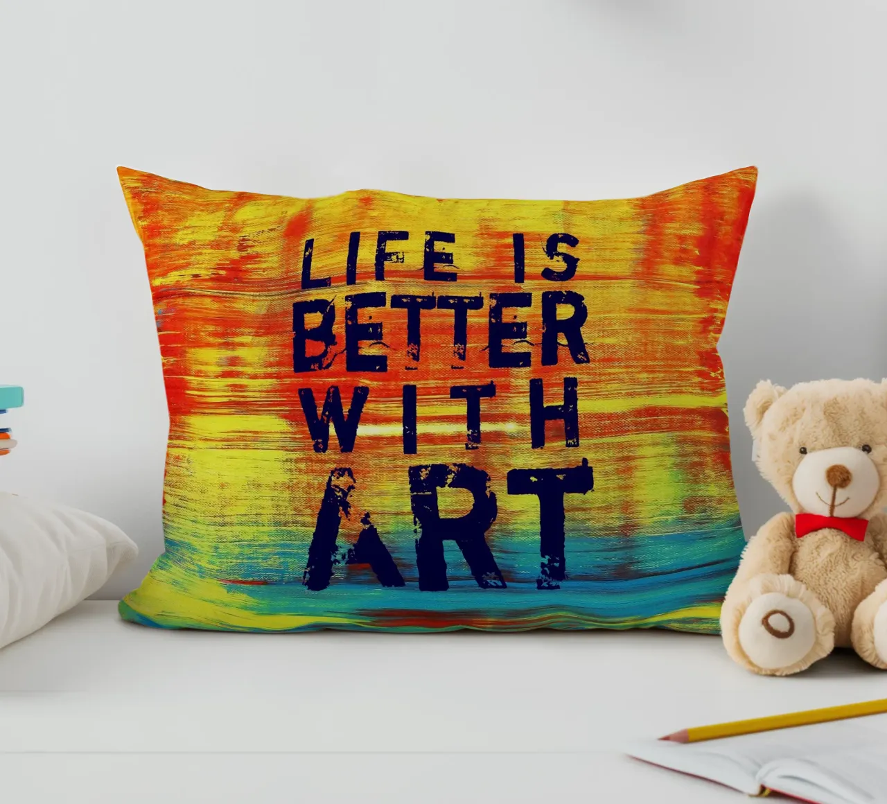 'Life is Better with Art' Farbenfrohe abstrakte Kunst cojín de Petra Lang