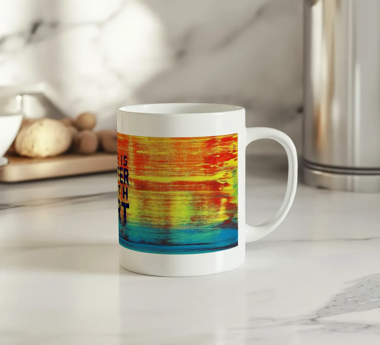 'Life is Better with Art' Farbenfrohe abstrakte Kunst ceramic mug by Petra Lang