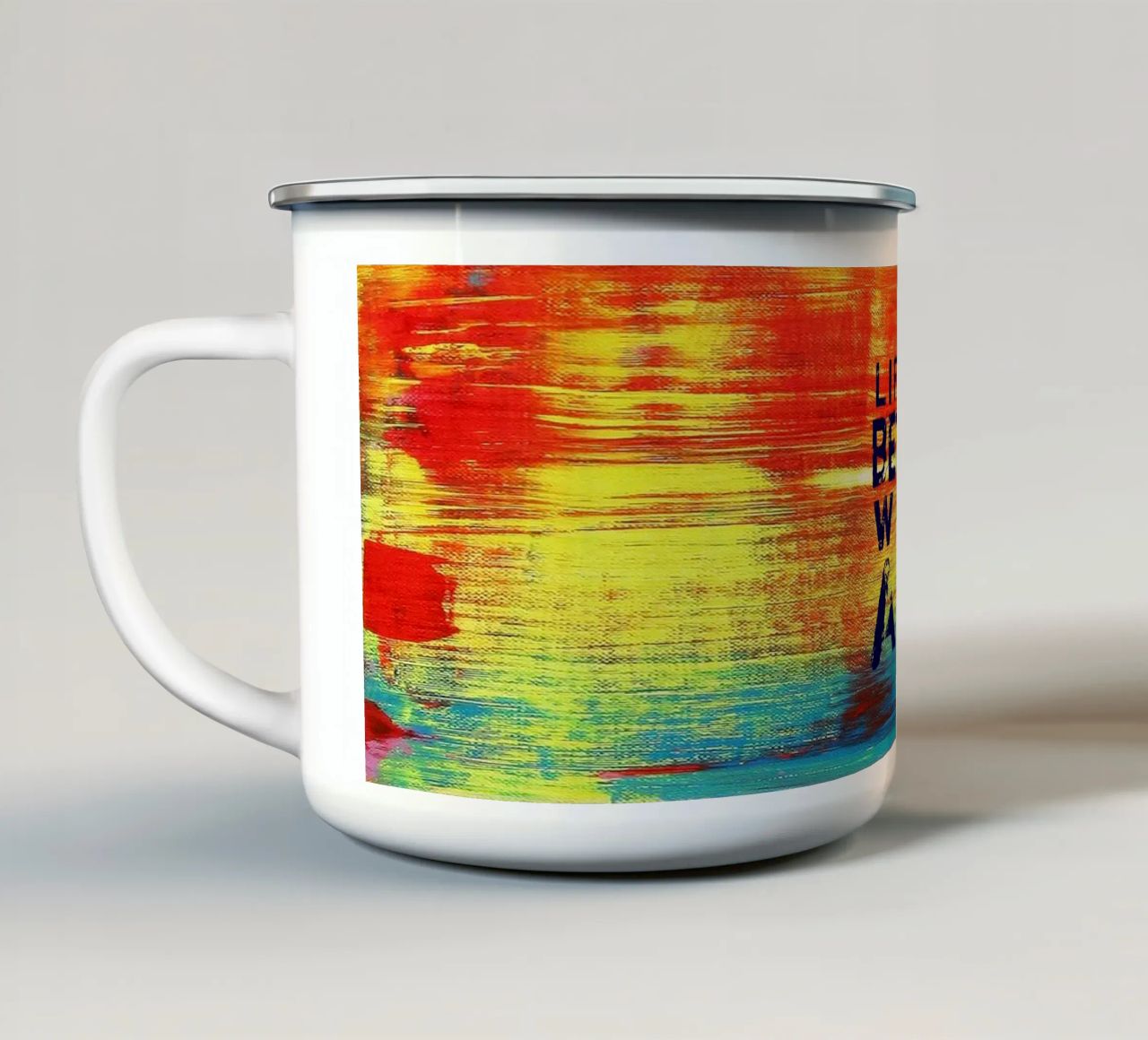 'Life is Better with Art' Farbenfrohe abstrakte Kunst tazza in smalto da Petra Lang