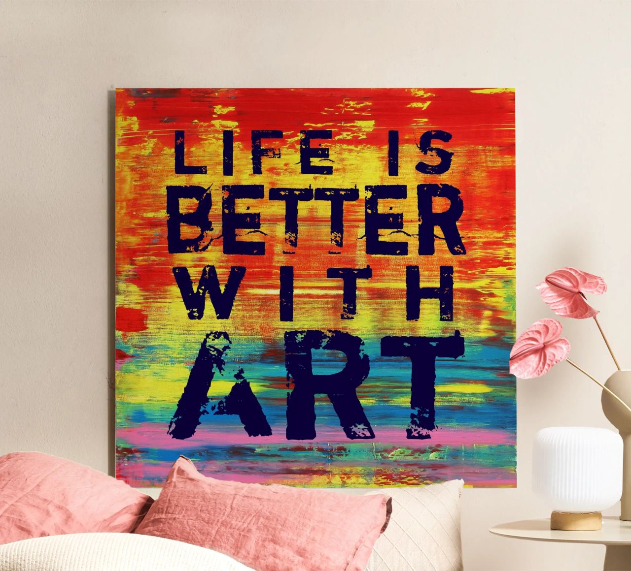 'Life is Better with Art' Farbenfrohe abstrakte Kunst alluminio dibond da Petra Lang