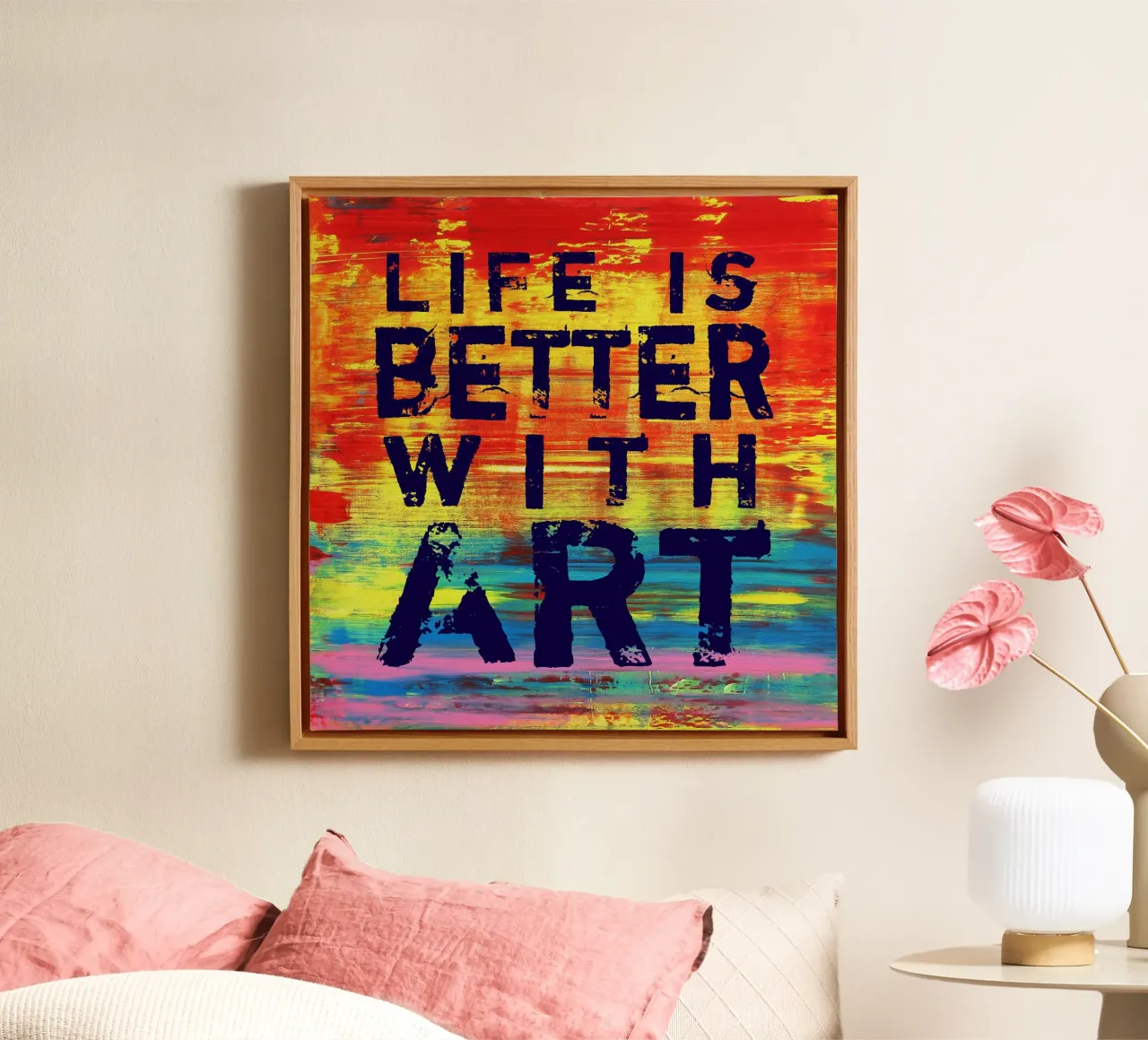 'Life is Better with Art' Farbenfrohe abstrakte Kunst Leinwand von Petra Lang
