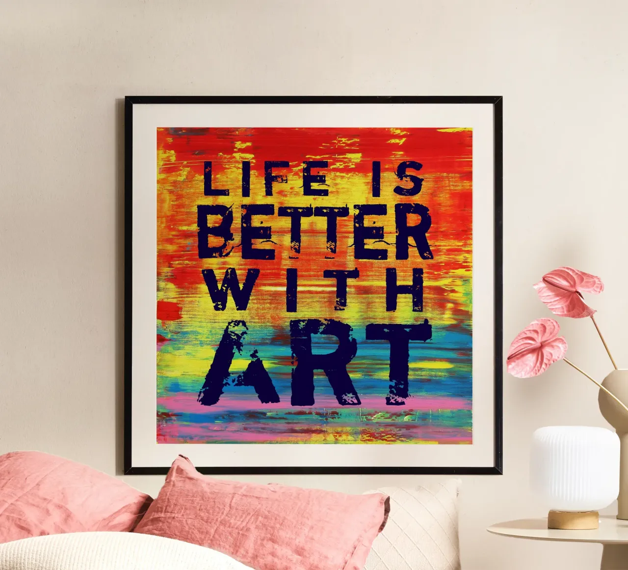 'Life is Better with Art' Farbenfrohe abstrakte Kunst carta hahnemühle da Petra Lang