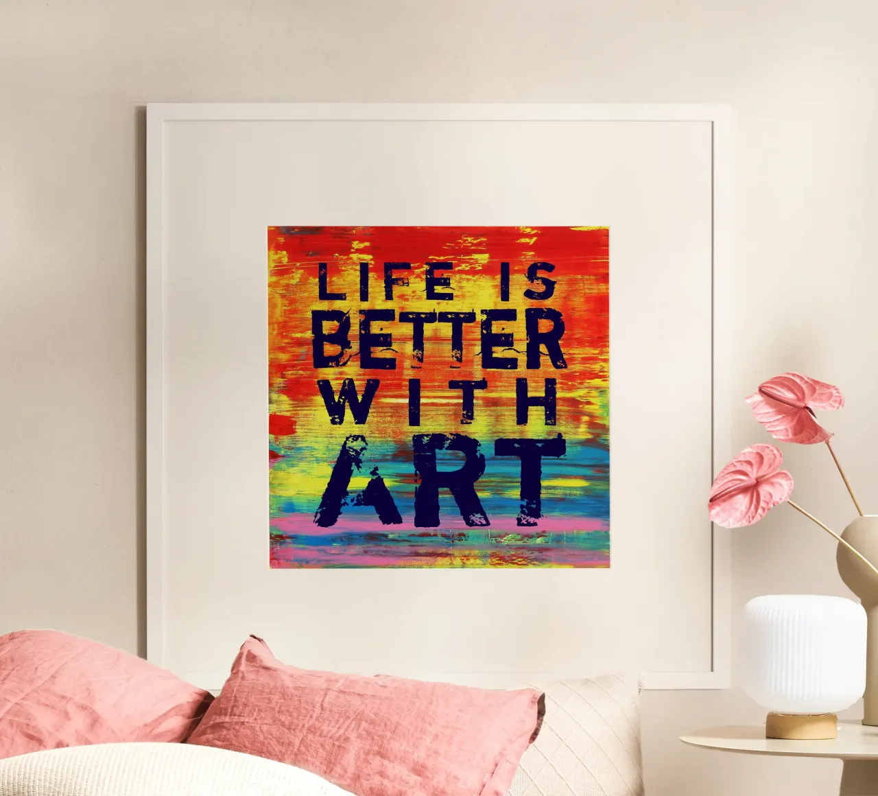 'Life is Better with Art' Farbenfrohe abstrakte Kunst carta hahnemühle da Petra Lang