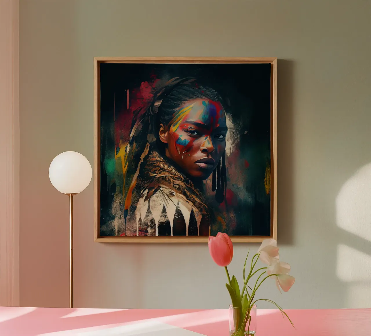 Krachtige Amerikaanse inheemse krijgervrouw canvas met Baklijst van Chromatic Fusion Studio