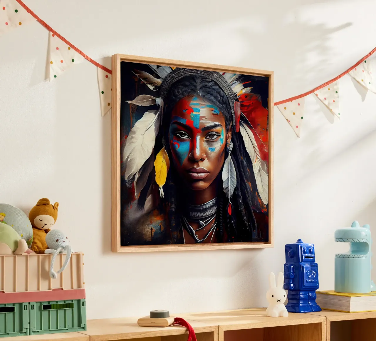 Krachtige Amerikaanse inheemse krijgervrouw canvas met Baklijst van Chromatic Fusion Studio