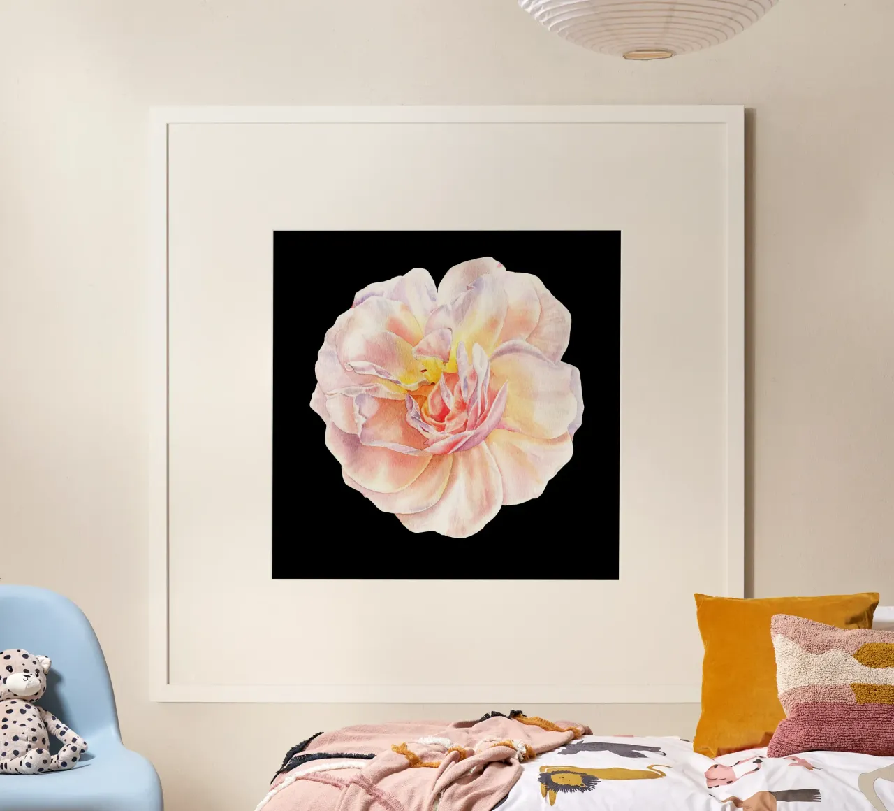 Rosa Albicocca Regina Elisabetta schwarz poster con telaio in alluminio da youdesignme