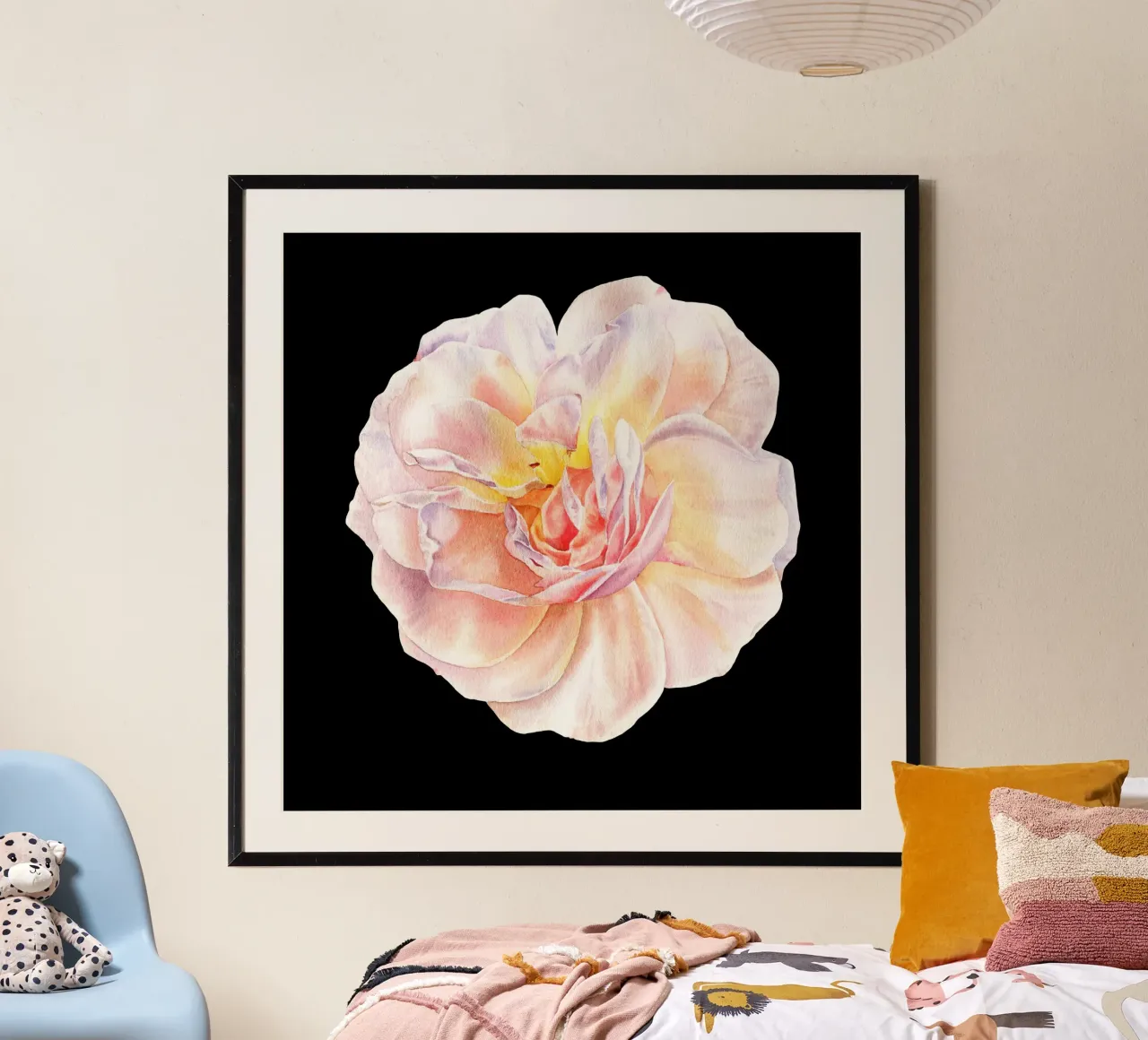 Rosa Albicocca Regina Elisabetta schwarz poster con telaio in alluminio da youdesignme