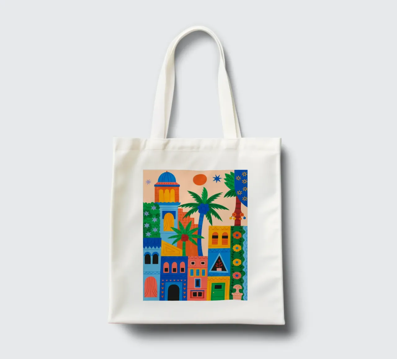 Vibrante paisaje urbano tote bag de Murni Strokes
