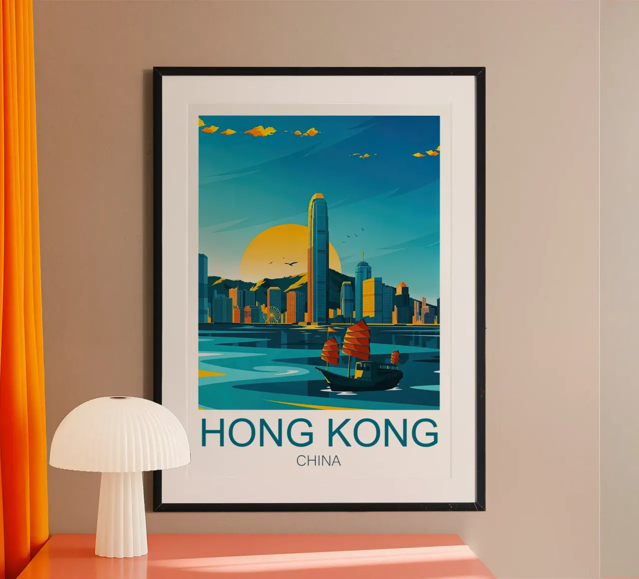 Traditionele reizen China, Hong Kong poster van Liliestudio