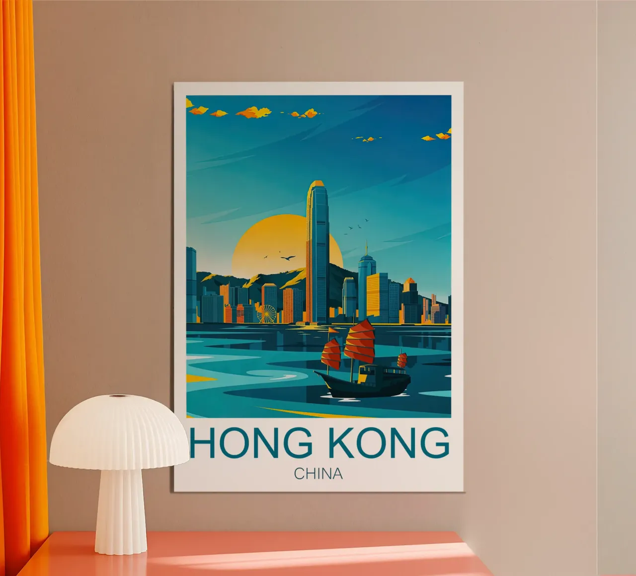 Traditionele reizen China, Hong Kong poster van Liliestudio