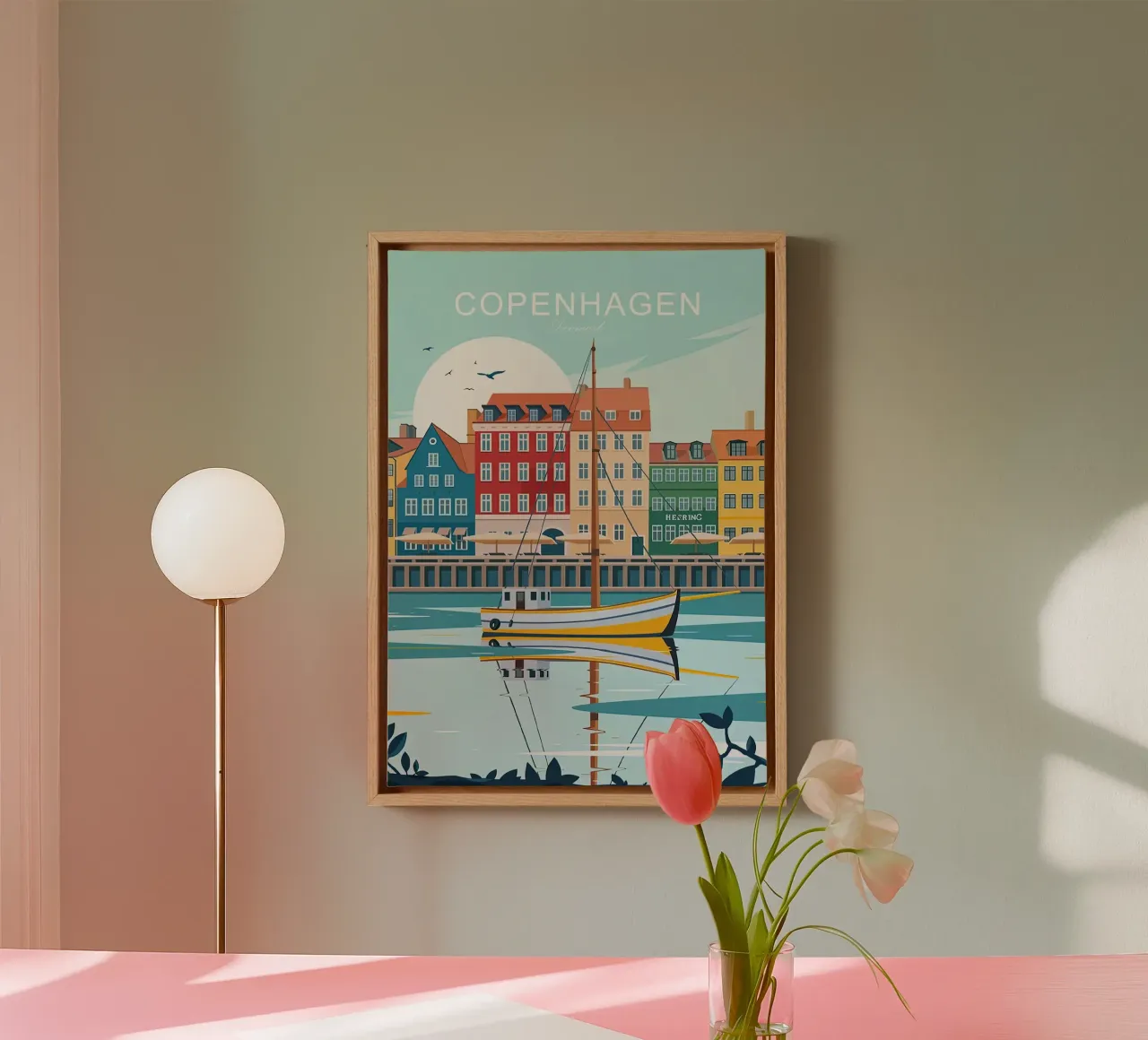 Stampa tradizionale da viaggio di Copenhagen - Danimarca tela con Cornice a cassetta da Liliestudio