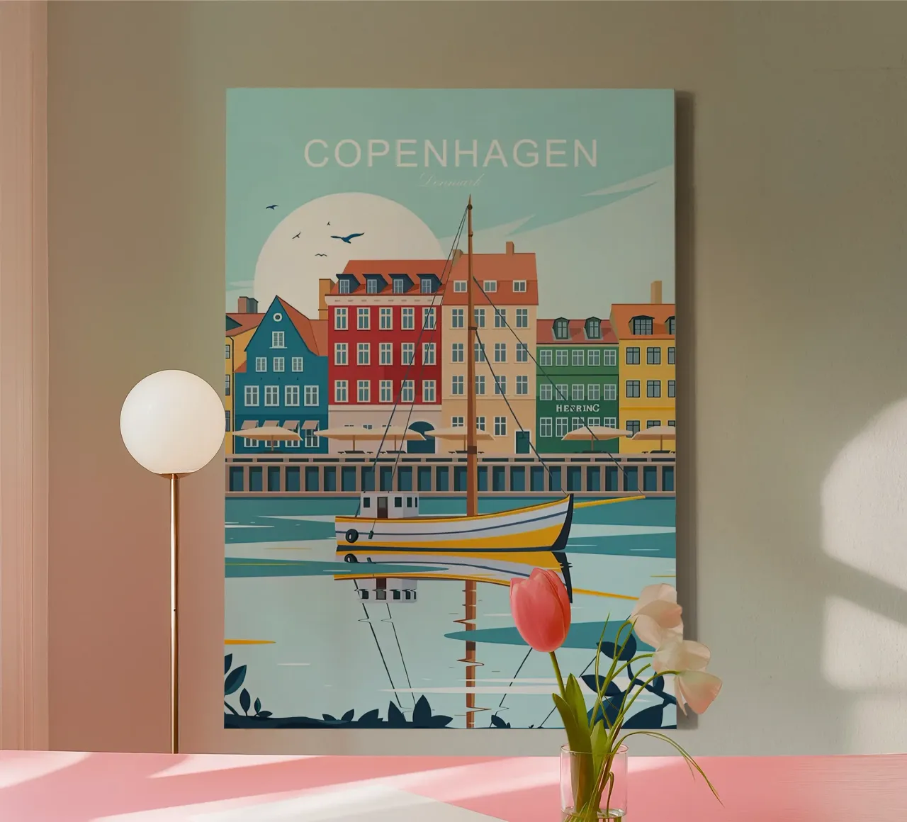 Stampa tradizionale da viaggio di Copenhagen - Danimarca tela con Cornice a cassetta da Liliestudio