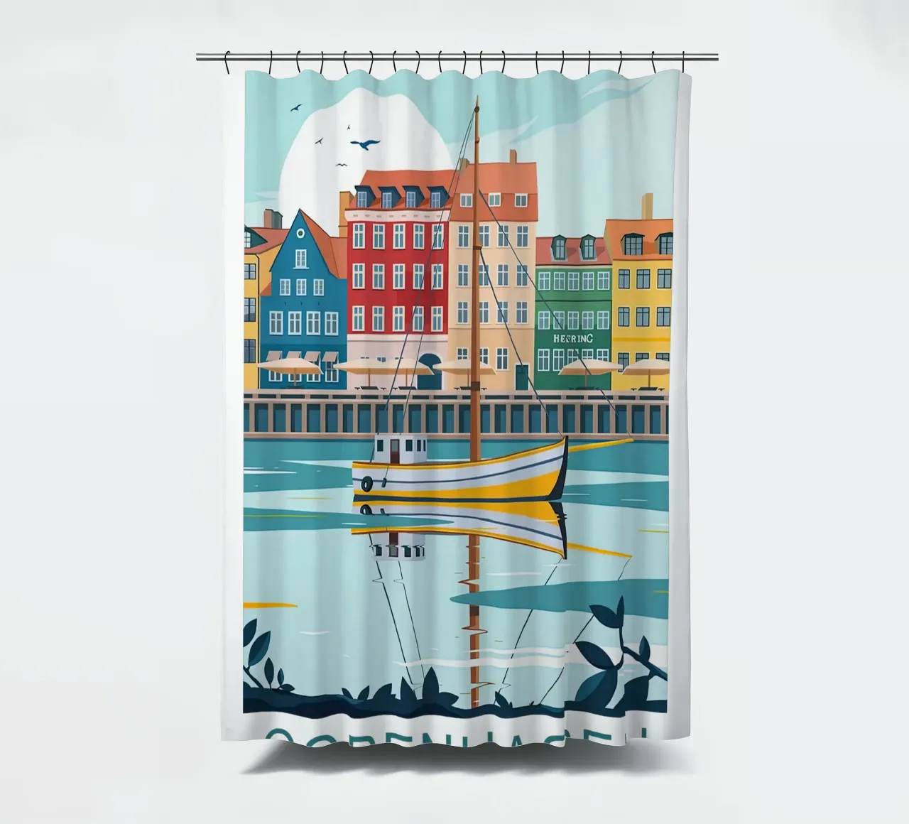 Viaggio vintage a Copenaghen - Danimarca tenda da doccia da Liliestudio