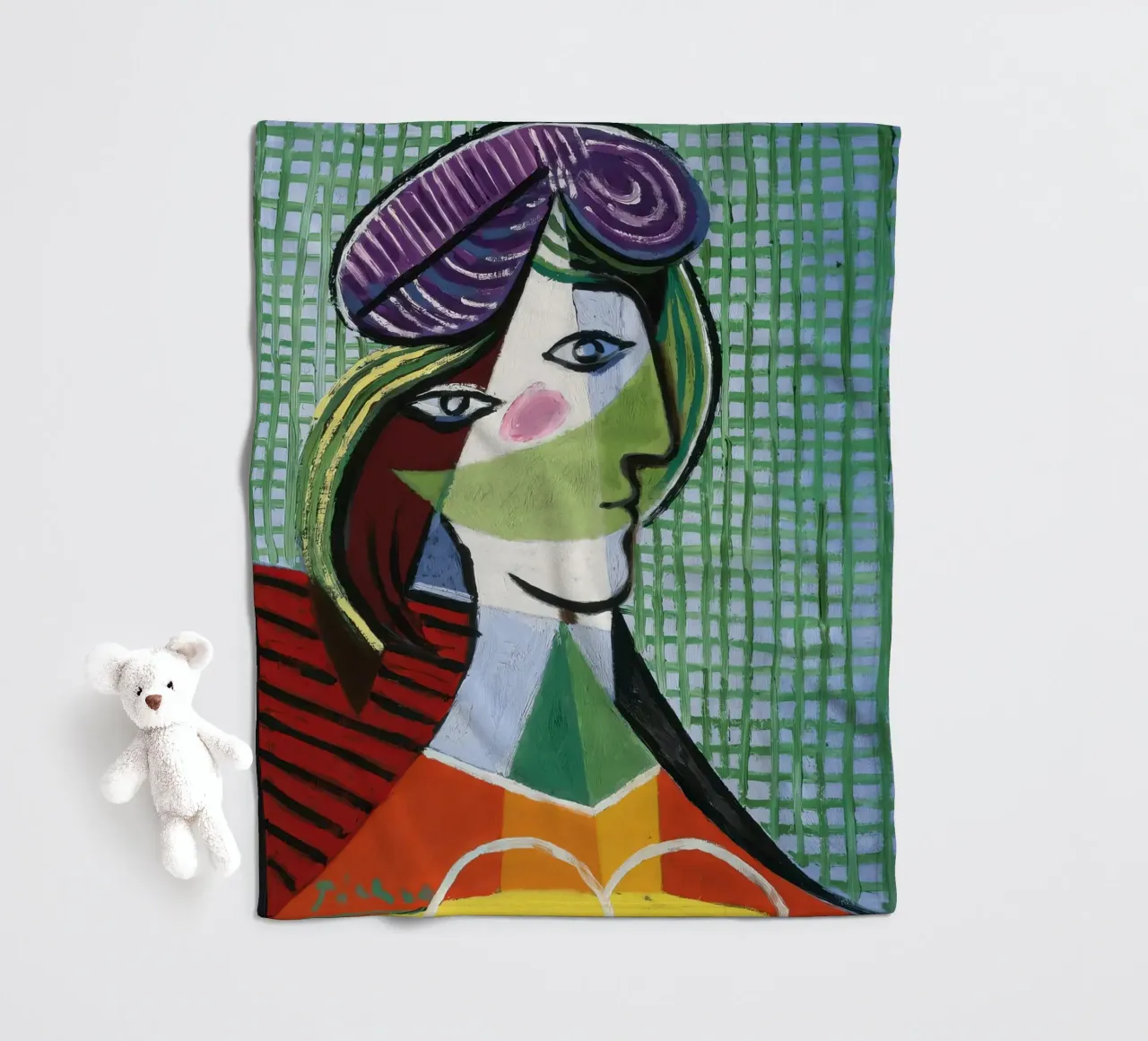 Picasso Woman's Head Print | Cubist Portrait fleece blanket by NorwesClub