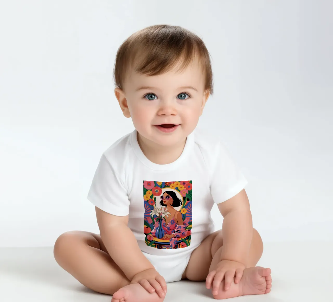 Floral Harmony short-sleeve baby romper by Murni Strokes