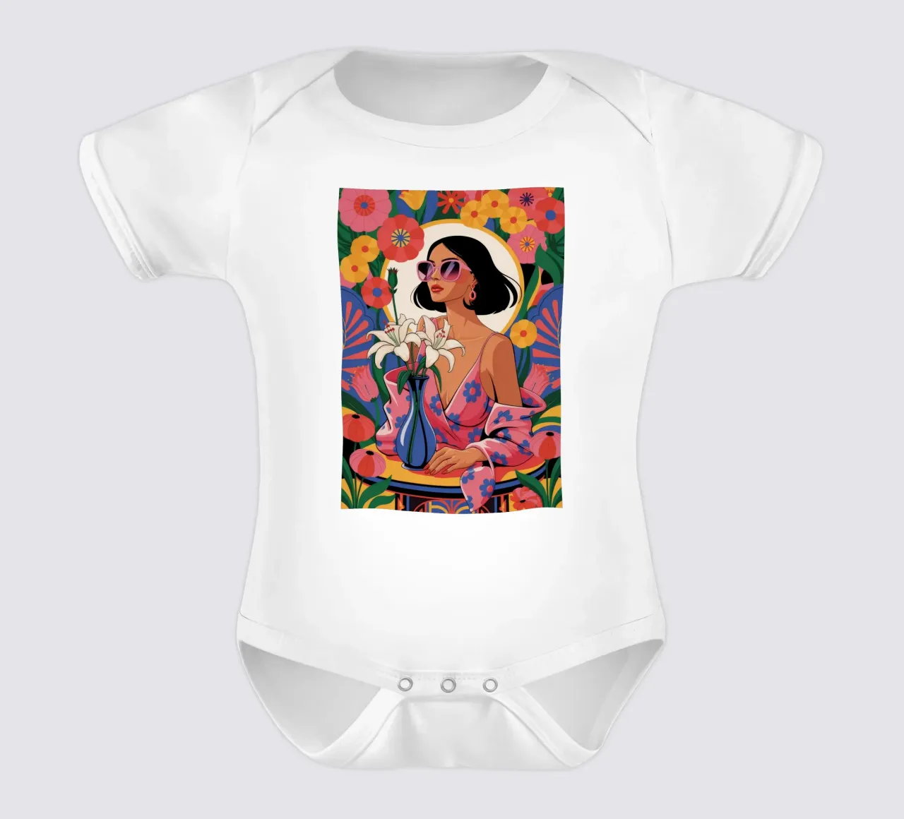 Floral Harmony short-sleeve baby romper by Murni Strokes