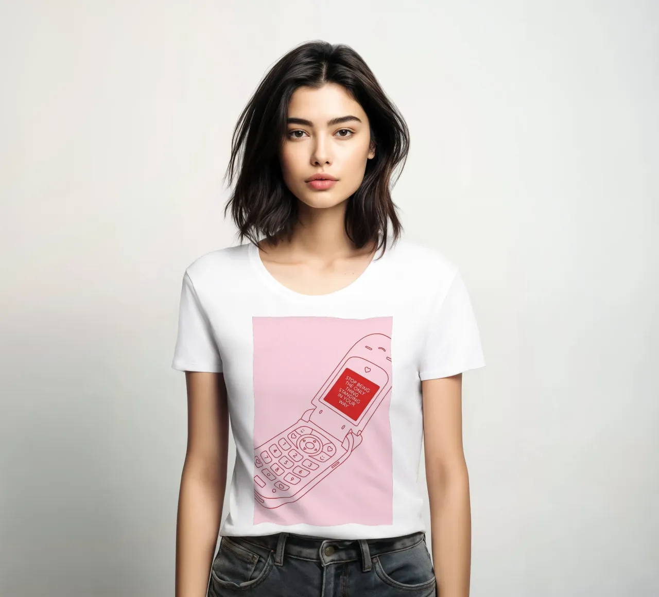 Retro Flip Phone Art | Stop Standing In Your Way women's fitted t-shirt by NorwesClub