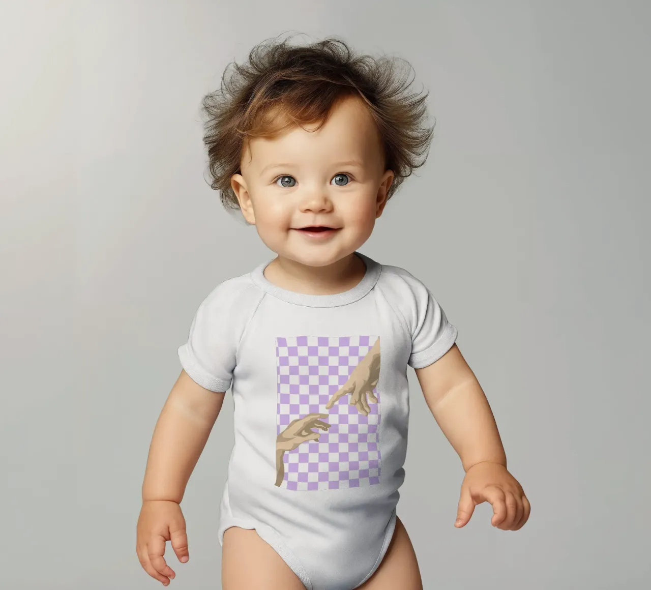 Creation of Adam Hands | Minimalist Graphic Print short-sleeve baby romper by NorwesClub