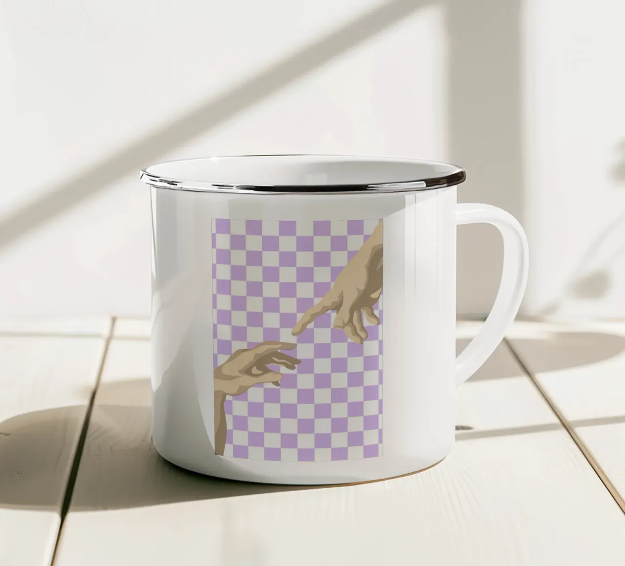 Creation of Adam Hands | Minimalist Graphic Print enamel mug by NorwesClub