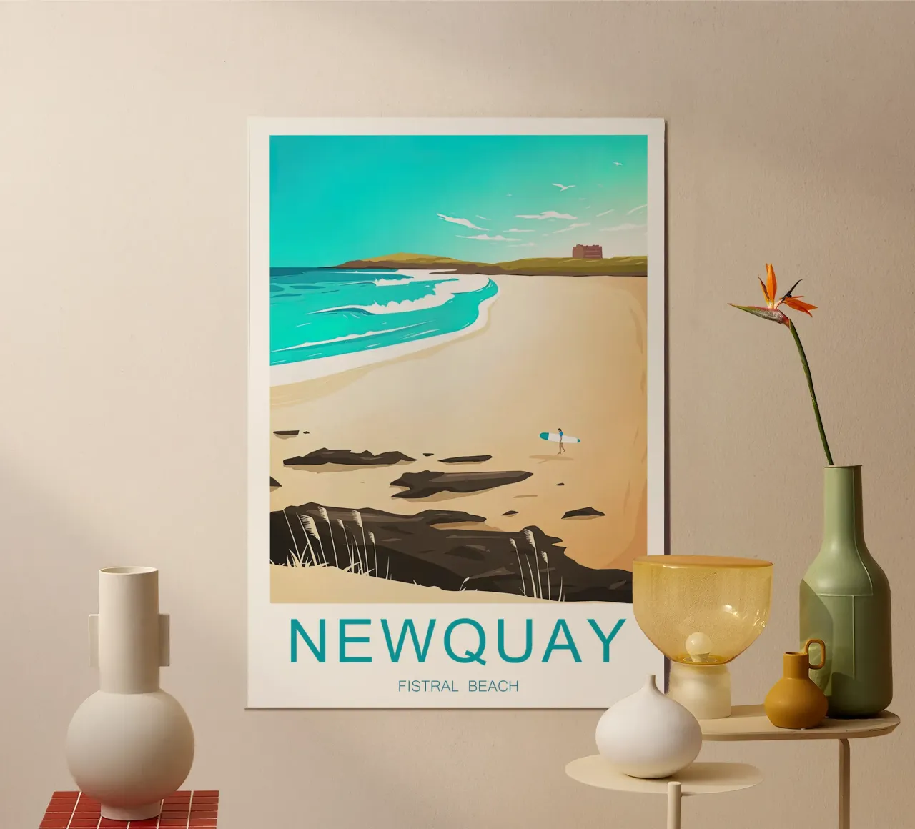 Viaggi d'epoca Cornovaglia Newquay poster con telaio in plastica da Liliestudio