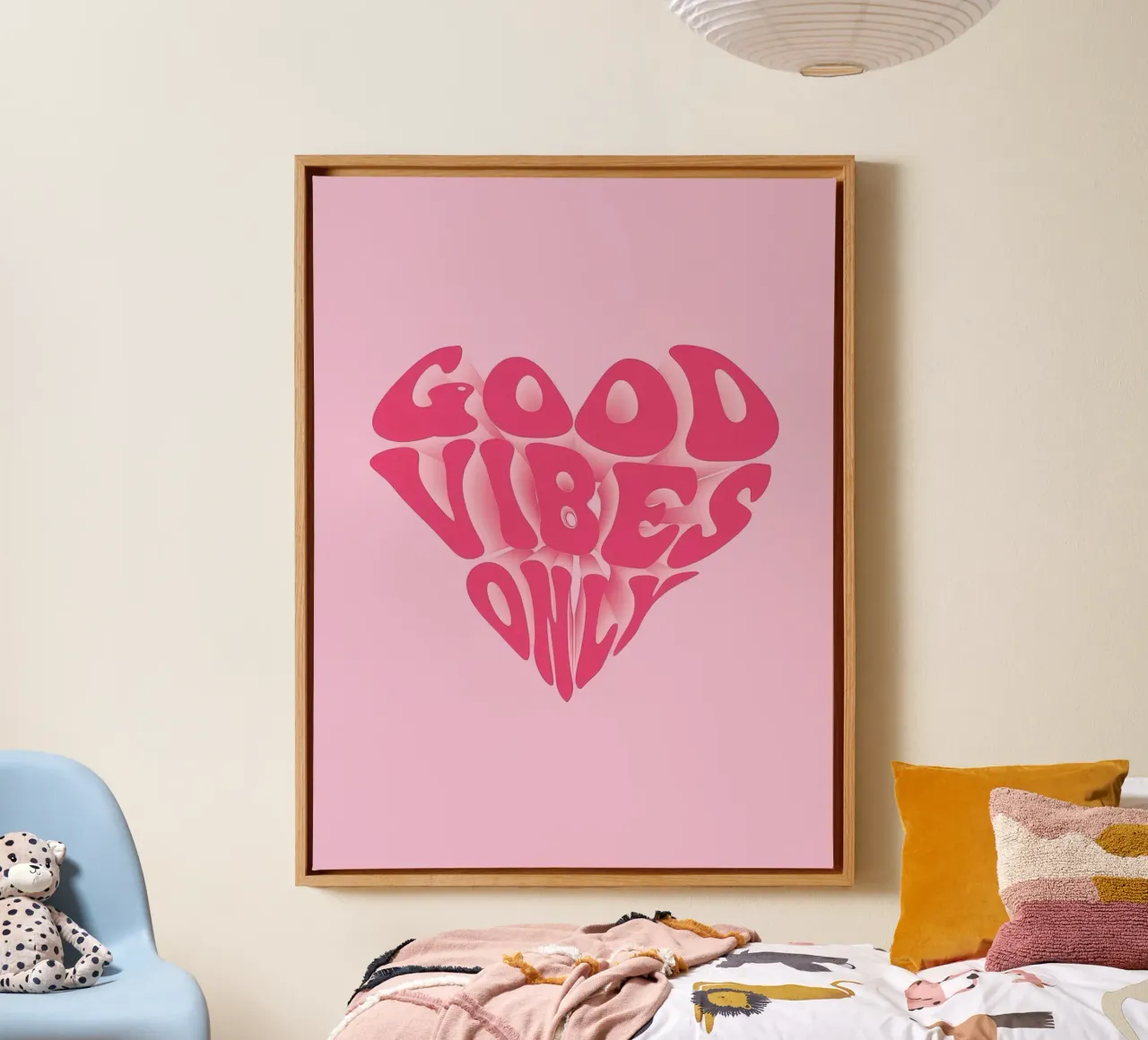 Good Vibes Only Print | Roze Esthetische Muurkunst canvas met Baklijst van NorwesClub